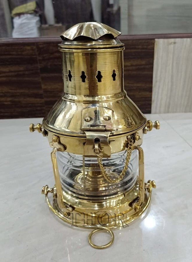 THOR INSTRUMENTS مصباح زيتي نحاسي بحري - فانوس معلق مزخرف - مصباح سفينة بحرية - مصباح زيتي نحاسي عتيق - فانوس سفينة بحرية - ديكور منزلي ريفي عتيق - هدايا - Image 1